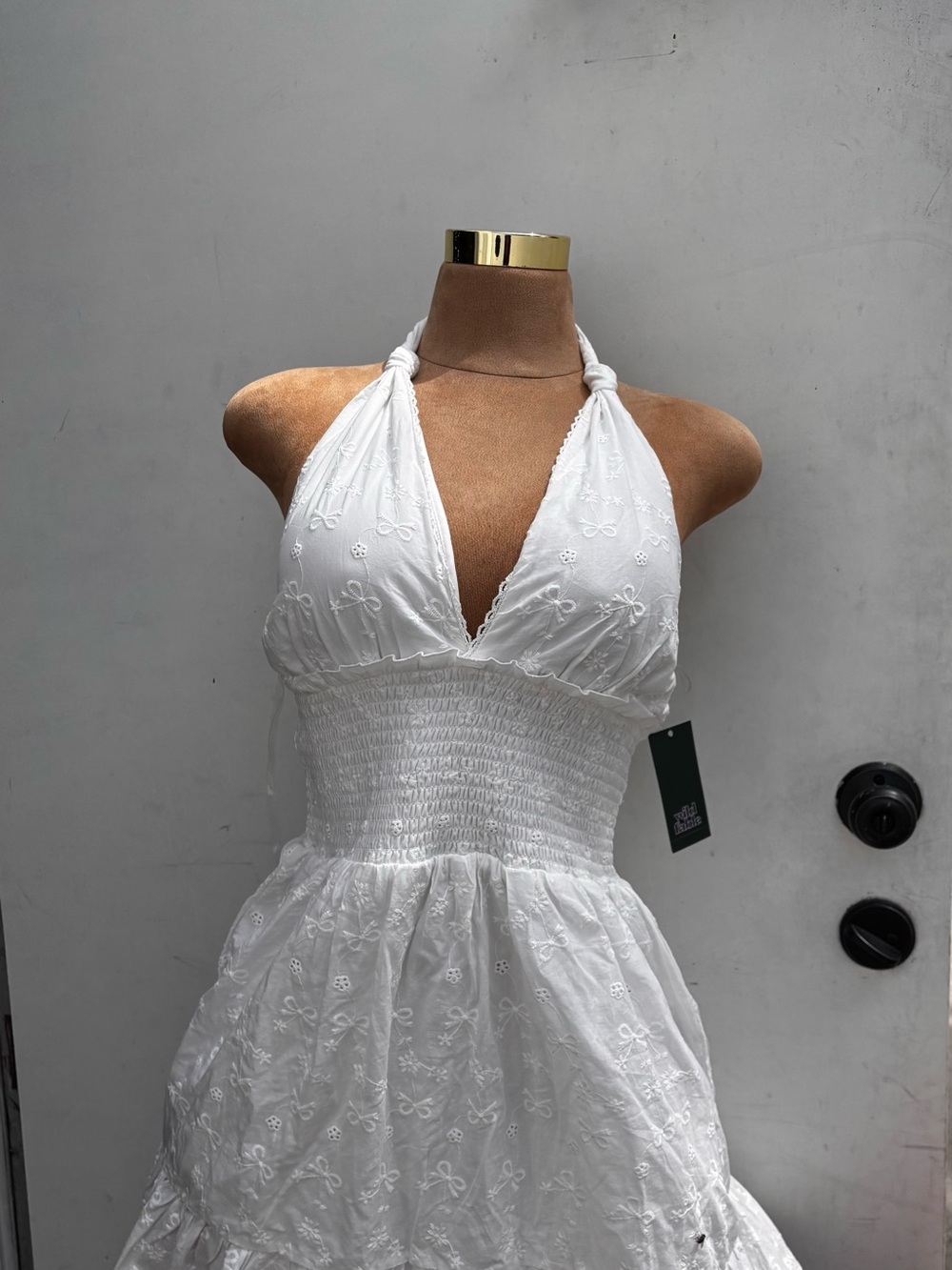 Wild Fable White Eyelet Halter Mini Dress M NWT
